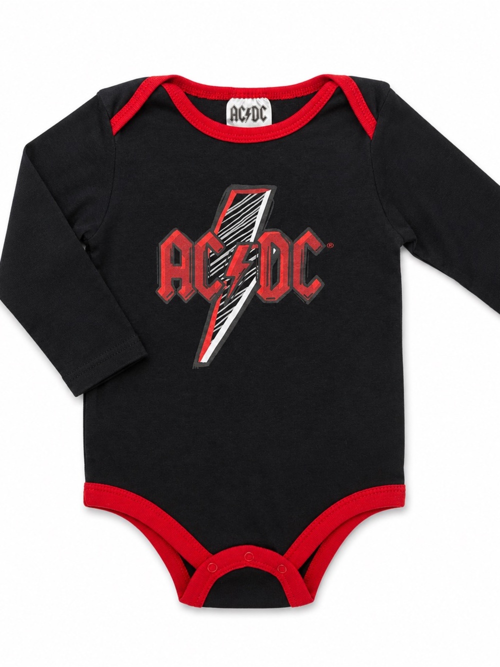 AC/DC Black and Red Long Sleeve Baby Bodysuit